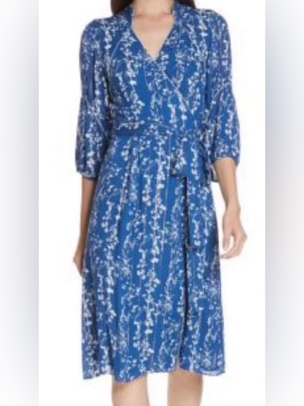 NWOT Ba&sh Folia Wrap Midi Dress - Floral Blue and White - Size 8 sku#27 - Picture 2 of 9